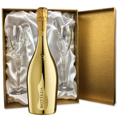 Bottega Gold Prosecco 75cl in Gold Luxury Presentation Set With Flutes